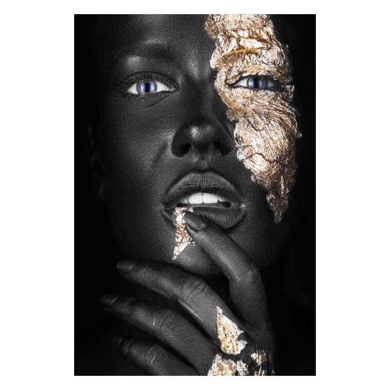 

Африканская женщина, черный и золотой портрет, холст, картины, печать плакатов, настенная художественная картина, домашний декор для гостиной, без рамки 20x30cm