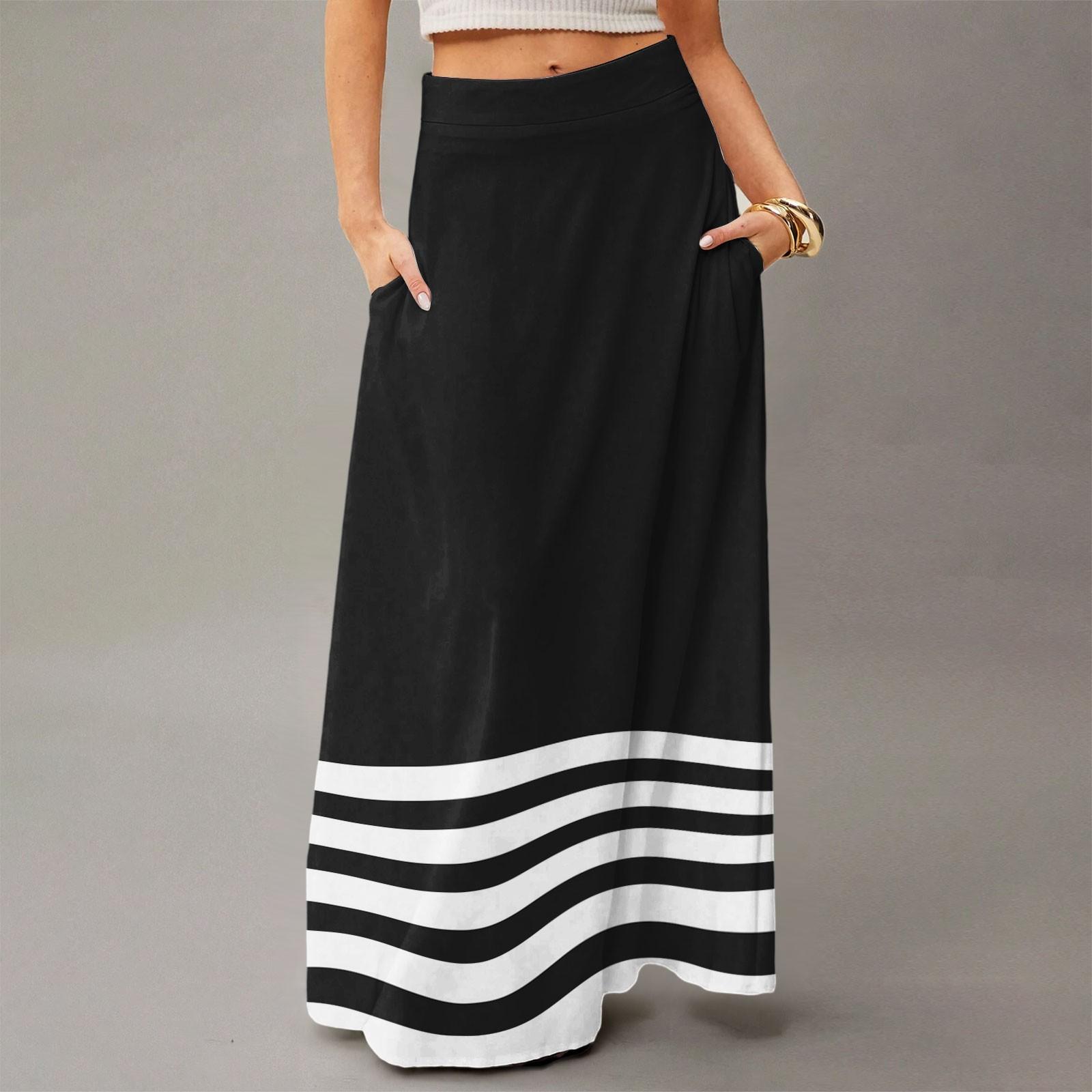 

Women s Flowy Maxi Dress Regular Casual Striped Printed Summer Bohemian Style Skirt XXL чорний