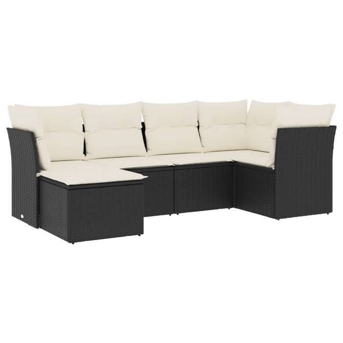 VidaXL Salon de Jardin avec Coussins 6 pcs, Canapés de Terrasse, Ensemble de Meubles de Patio, Mobilier d'Extérieur, Noir 3217946