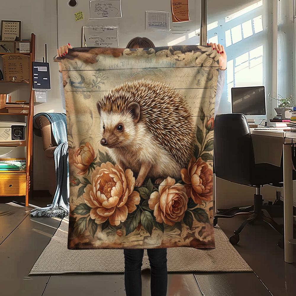 1 pièce Couverture en Flanelle Imprimé Floral Rétro Animal, Haute qualité Toutes Saisons, Décoration de Maison, Chaleur et Confort, Parfait pour les Cadeaux de Noël