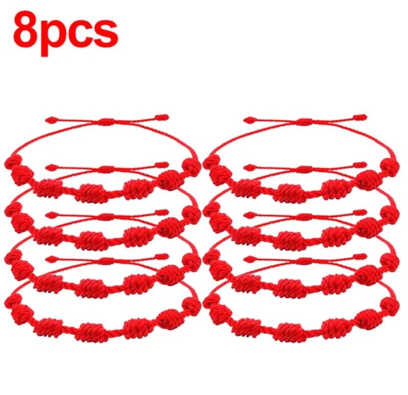 Red String Bracelets for Lucky 7 Knots Adjustable Handmade DIY Rope Bangles for Couple Frirends Amulet Jewelry Accessories
