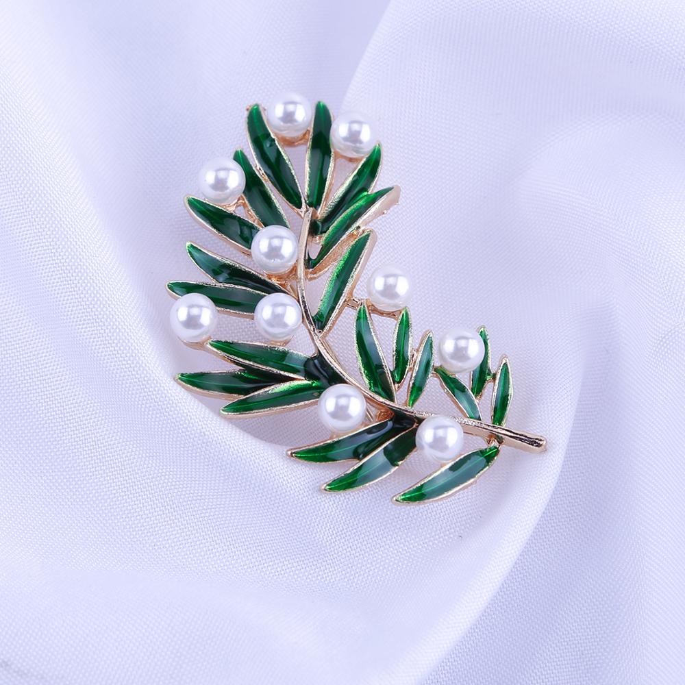 New Fresh Pearl Leaf Brooches Bamboo Enamel Brooch Pins For Women And Men Party Decoration Fashion Jewelry Accessories