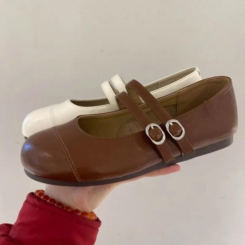 Fashion shoes female 2025 hot sale Shallow Women's flats Fashion buckle strap daily new round toe soft bottom concise flat low heels
