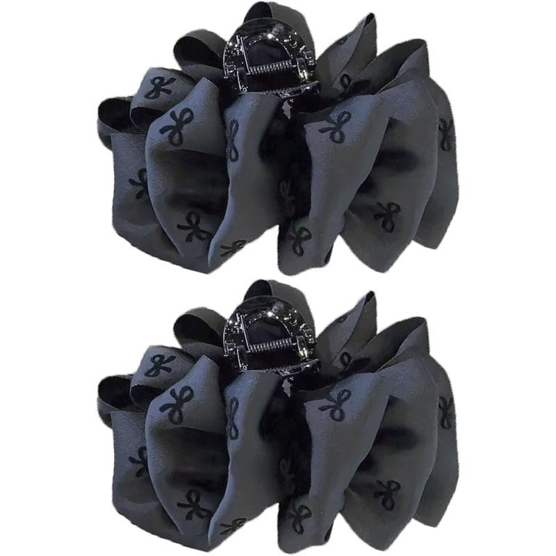 New Temperament Bow Hair Clip Women's Black Satin Shark Clip Fashion Hair Accessories