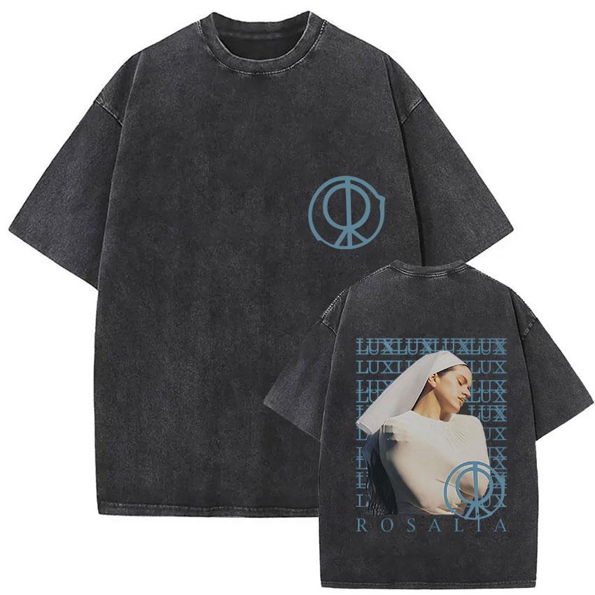 Rapper Rosalia Lux Tour Album Vintage Gewaschenes T-Shirt Unisex Damen Hip Hop Gothic Mode Kurzarm T-Shirt Yk Streetwear