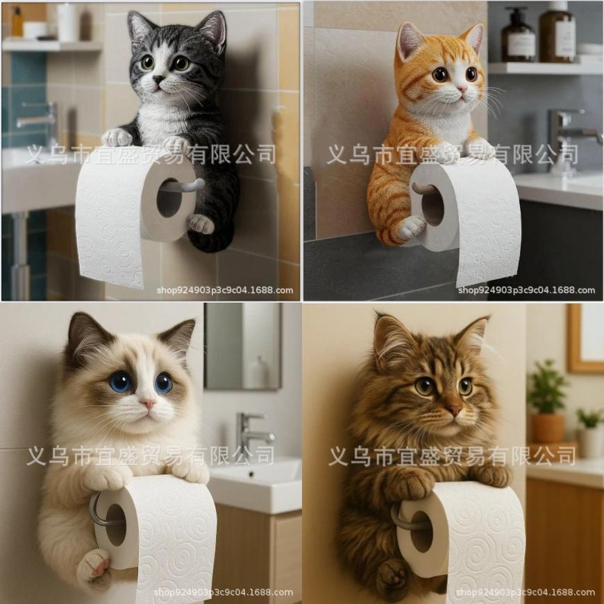Cat Paper Holder Resin Cute Cat Design Wall Mount Tissue Dispenser For Bathroom Decor