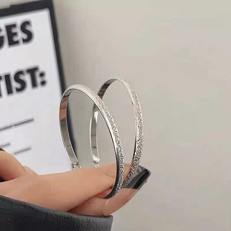 925 Hong Kong style earrings temperament circle earrings personality versatile Internet celebrity simple earrings