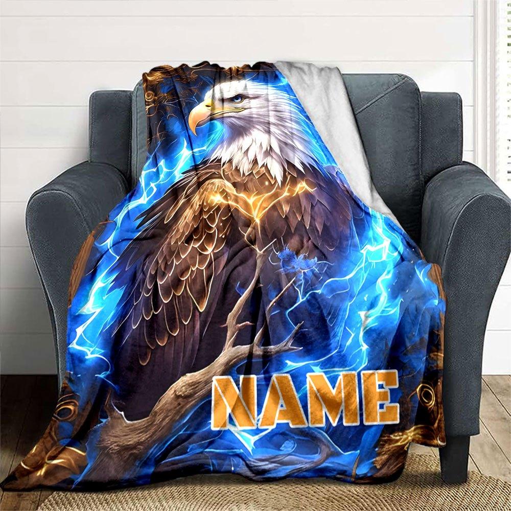 Majestic Eagle With Lightning Home Customize Your Name Blankets Soft Comfortable Lightweight Versatile Blanket For All Seasons Perfect For Picnics
