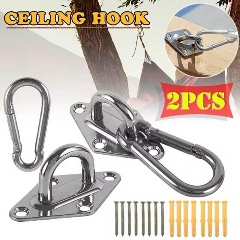 Heavy-Duty Wall Ceiling Mount Hooks  Stainless Steel Swing Chair Brackets with Eye Plate for Secure Installations