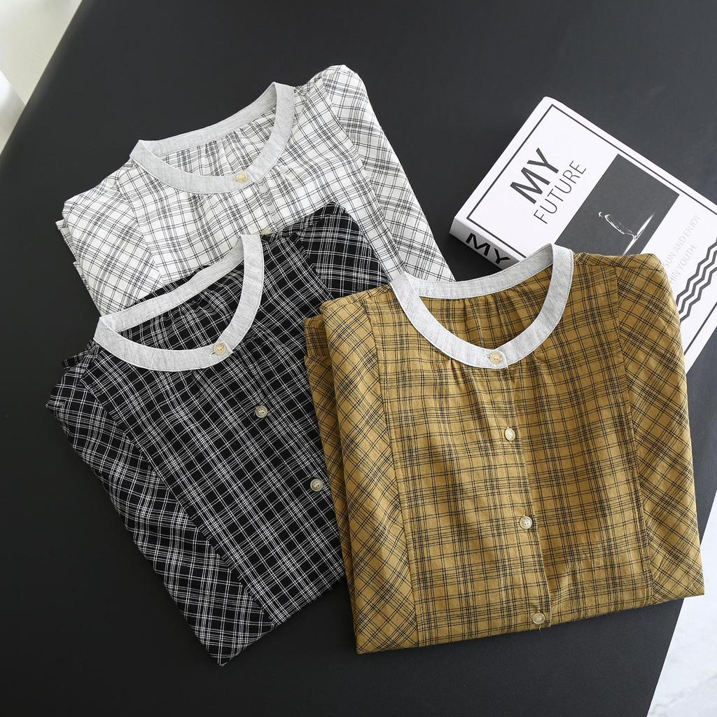 Women's Plaid Cotton Long-Sleeve Top - Slimming & Age-Reducing, Spring/Autumn Collection 2026