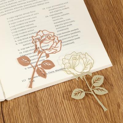 1pc Electroplated Gold Rose Metal Bookmark For Book Paper Creative Items Lovely Korean Stationery Gift Valentine's Day