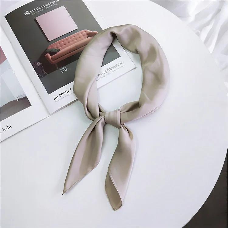 Fashion Solid Kerchief Women Head Scarf For Hair Pink Green White Silk Neck Scarfs Female 70Cm*70Cm Square Bandanas Lady Scarves