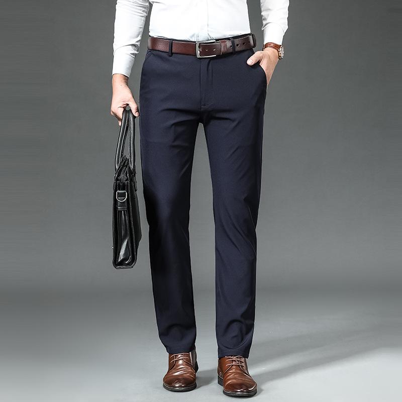 Jarní a podzimní nové luxusní plyšové společenské kalhoty pro muže, rovné nohavice, slim fit, elastické, tenké, ležérní kalhoty, podzimní a zimní pánské kalhoty