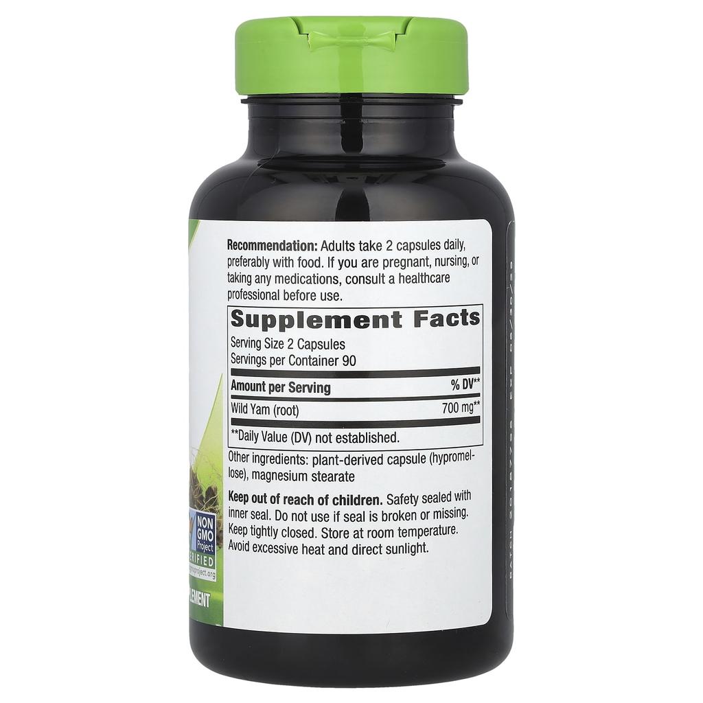 Nature's Way Wild Yam Root, Veggie Capsules, 180 Ct (350 Mg/capsule)