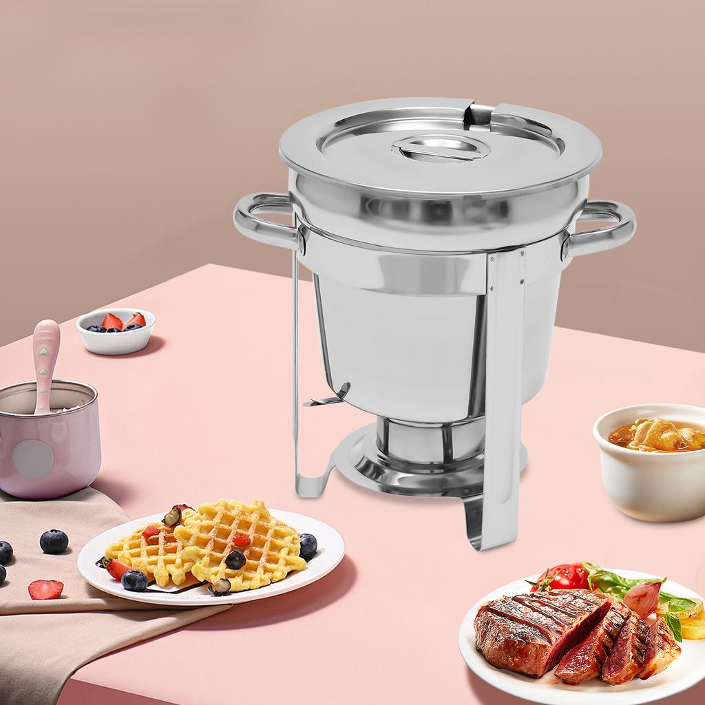 7L Stainless Steel Soup Warmer Pot, Medium Size with Lid - 7.4Qt Capacity, Portable for Outdoor Camping, Catering & Party Buffet