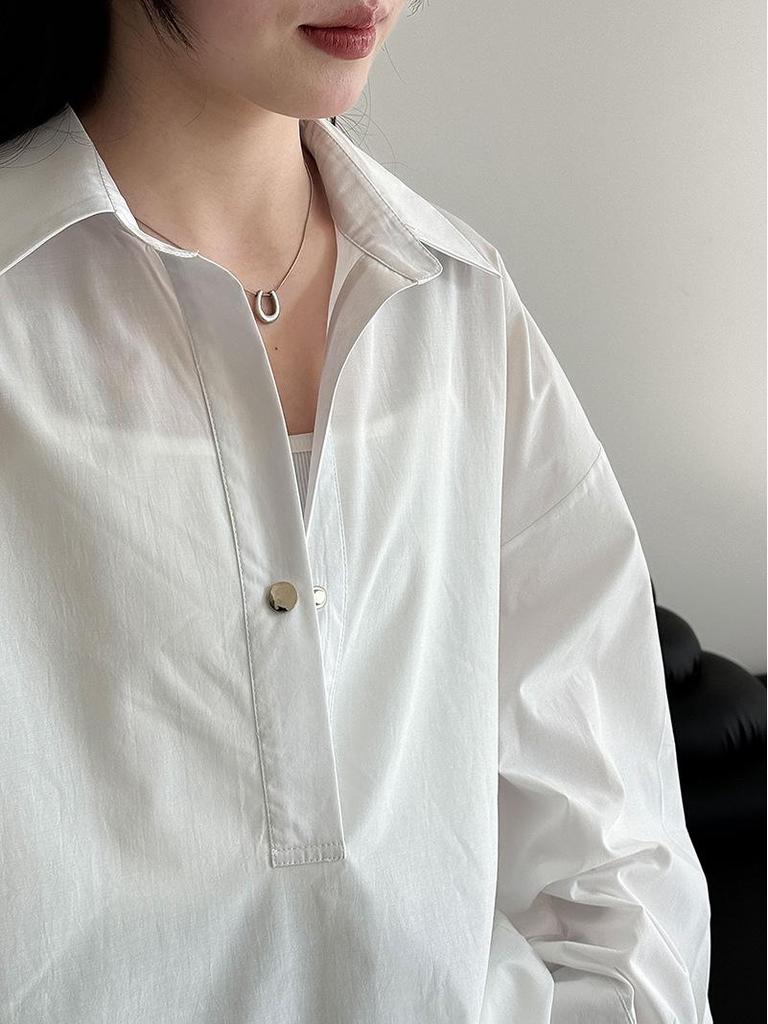 Lu Xi Women's Korean-Style Loose Silhouette Casual Shirt for Early Spring - Versatile 3758