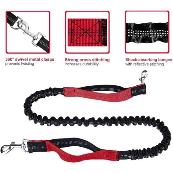 Dog Leash with Waist Bag Reflective Retractable Leash for Two Dogs Hands-Free Running Leash with Padded Handles Night Safety Walking Gear