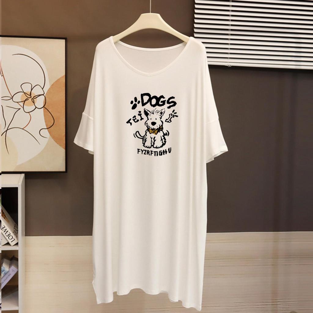 Highly recommended for personal use! Women's mid-length V-neck T-shirt dress: Long-sleeved, summer modal, loose, plus-size comfortable top.