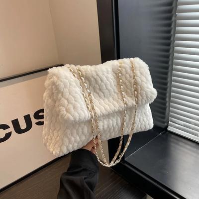 Handmade Fur Crossbody Bag with Chain Rhombic Embroidered Line Large Capacity New Fashion