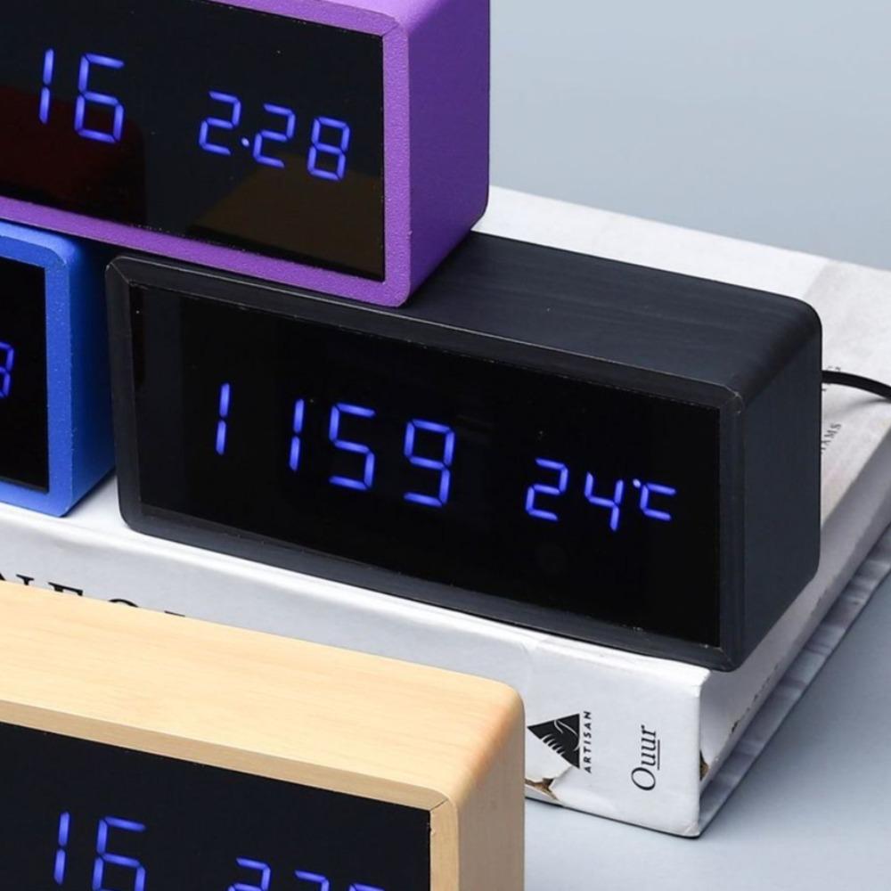 Bamboo Wooden Alarm Clock LED Display With Mirror Temperature Digital Watch Desktop Digital Table Home Decor Alarm Clocks