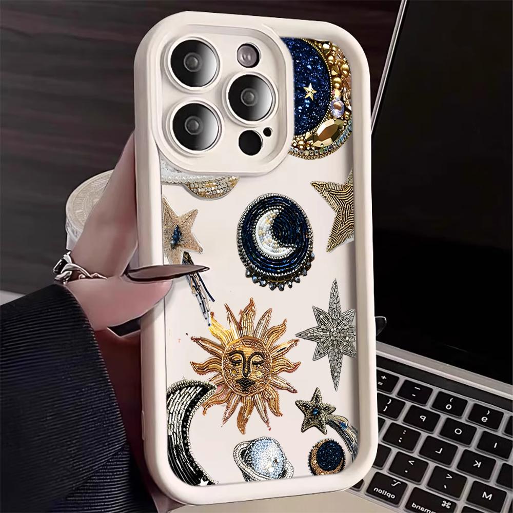 Phone Case For iPhone 7 8 16 15 14 Plus For iPhone 15 17 16 14 13 12 11 Pro Max XS XR X Gilded Celestial Shockproof Bumper Cover