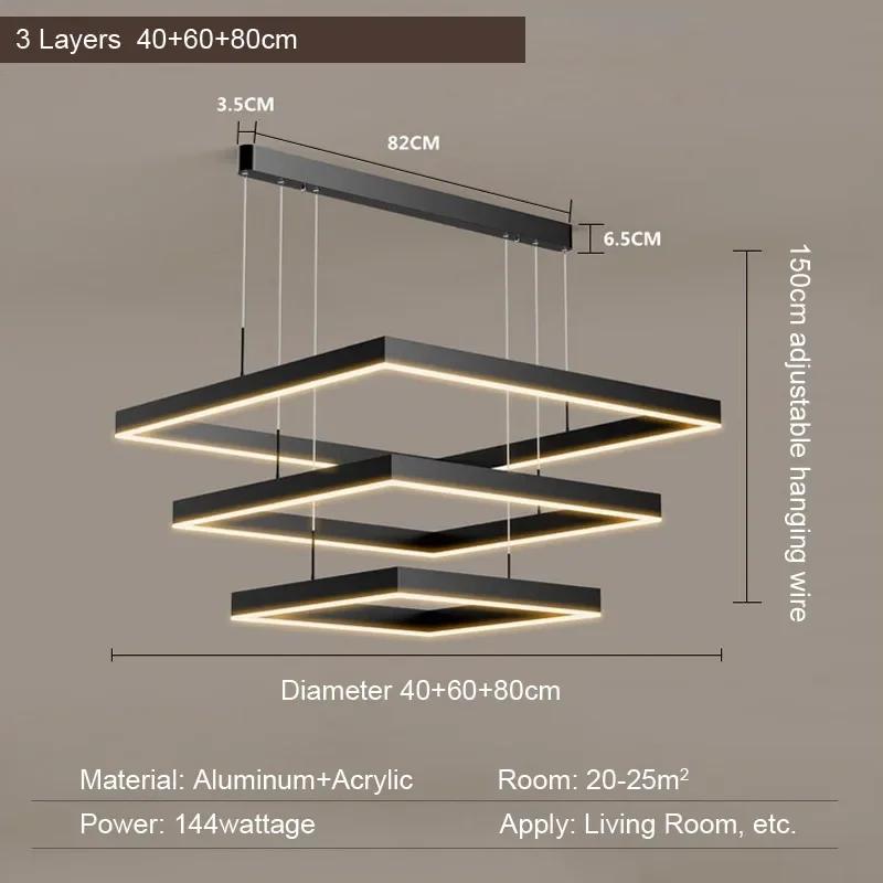 Simple LED square pendant light dining rooms bedrooms living rooms attic Nordic home decor black aluminum lighting fixtures
