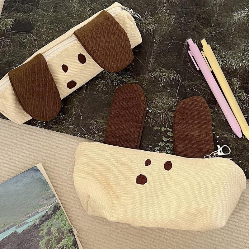 Dog Pencil Case Large Capacity Pen Organizers Storage Bag Canvas Pencil Pouches Travel Cosmetic Bag for School Office