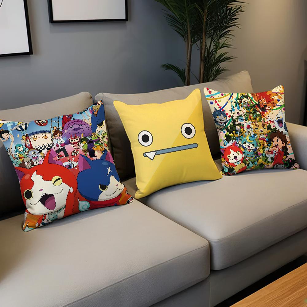 Soft Cartoon Pillow Case for Watch Sofa y-Yo-Kai Living Room Cate Home Office Decor Protective Covers Without Pillow-Insert
