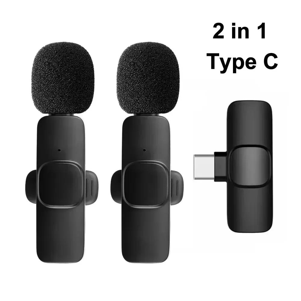 Kablosuz Yaka Mikrofonu Taşınabilir Ses Video Kayıt Mini Mikrofon iPhone Android PC Kamera Canlı Oyun Telefonu için
