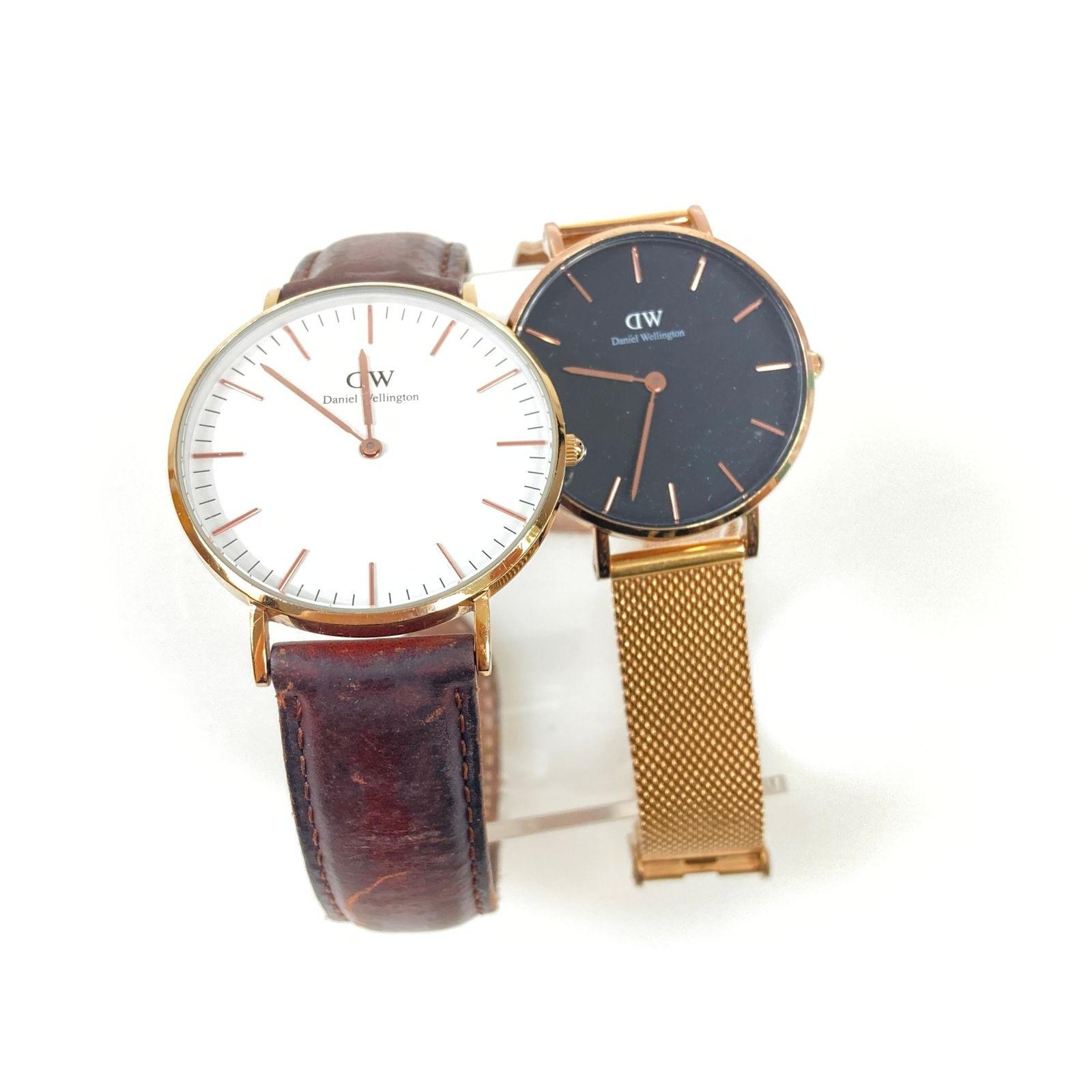 Used Operation not confirmed Daniel Wellington Logo Leather belt Mesh belt Watch Set of 2 Junk Free shipping