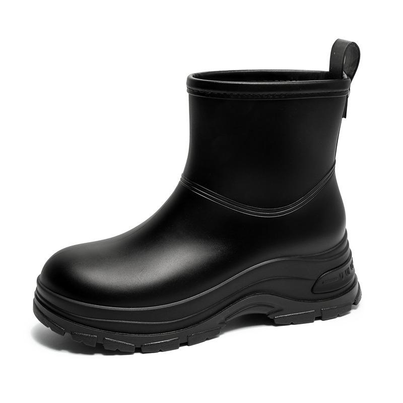 Short rain shoes thick-soled women's rubber shoes outdoor wear non-slip water boots thickened water shoes velvet short rain boots fashion