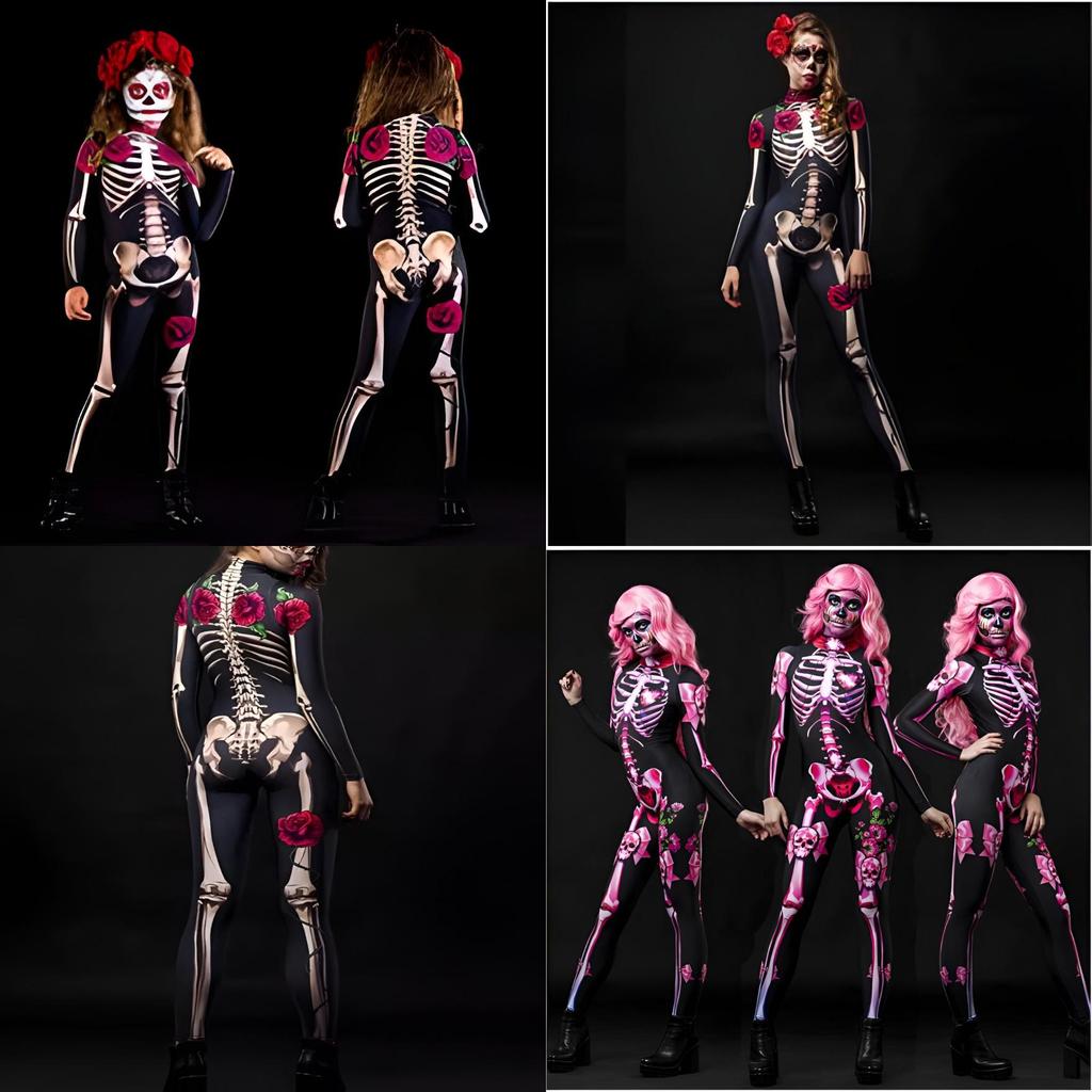 Breathable Fabric Women's Halloween Skeleton Costume For A Comfortable Fit