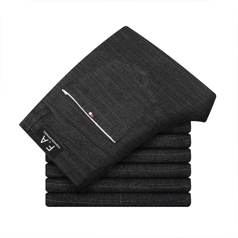 Spring Casual Pants Men's Slim-fitting Trend Cotton and Linen Polished Straight Small Tube Versatile Men's Elastic Long Pants