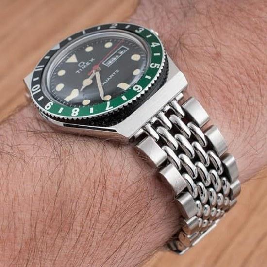 StrapHabit Watch Bracelet Q Timex Band Replacement 36mm 38mm 40mm M79 GMT Chronograph - TQ18 Quick Release Beads Rice Strap Stainless Steel Vintage