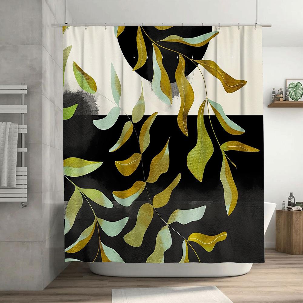 Botanical Shower Curtain Eucalyptus Greenery Leaf Pattern Nature Decor Bathroom Fabric Backdrop Waterproof Modern Farmhouse Styl