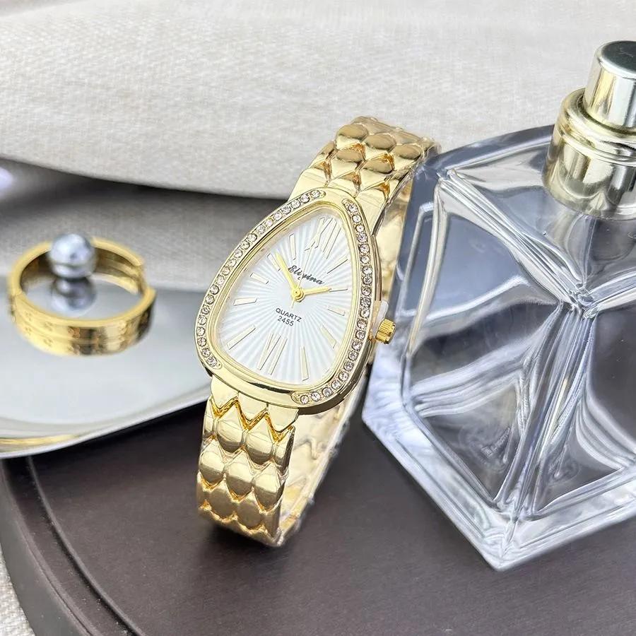 Часы-браслет в стиле легкой роскоши, цепочка, змея, овал, женские кварцевые часы, высококачественный браслет со змеиной головой 17CM