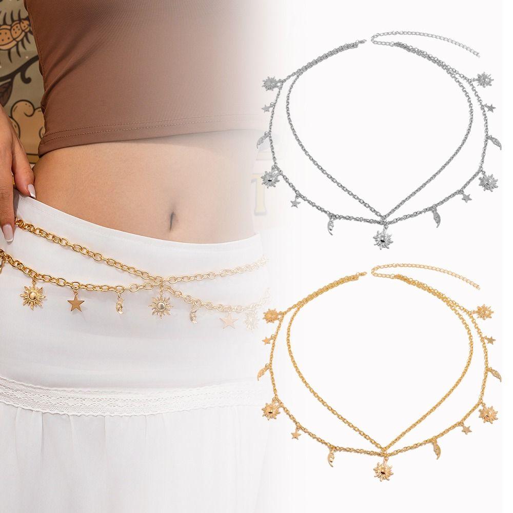 

Retro Punk Waist Chain Vintage Dress Cummerbands Fashion Double-deck Chain Belt For Women срібний