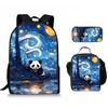 Starry Sky Oil Painting Animal 3D Print 3pcs/Set Pupil School Bags Laptop Daypack Backpack Crossbody Lunch Bag Pencil Case