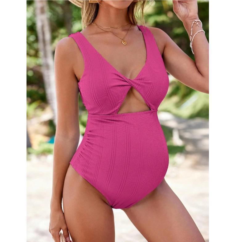 Pregnant Women One-Piece Smiwear Bathing Suit Solid Color Hollow-Out Beach Swimsuits European Bikini Premama Swimwears