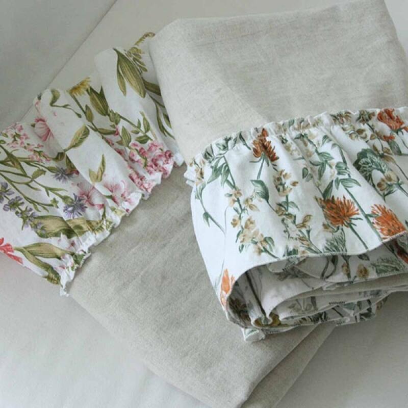 Dahlia Flower Linen Frill Tablecloth 130x210 (2 colors) pink