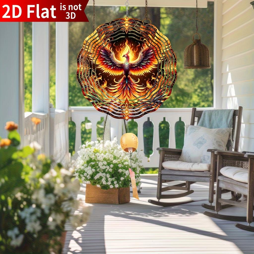 Phoenix Wind Spinner. 10-inch Double-sided Metal Garden Decor for Yard, Porch or Door.