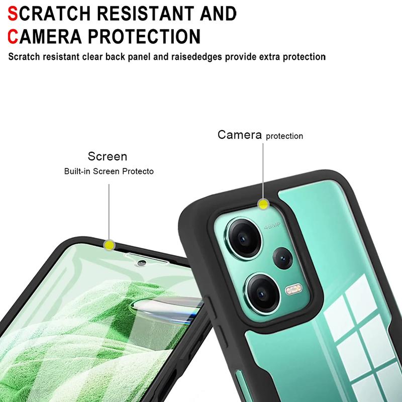 360 Full Shockproof Silicone Case For Xiaomi Redmi Note 11 12 13 14 Clear PC Dual Layer Phone Case Cover For Redmi Note 10 9 Pro