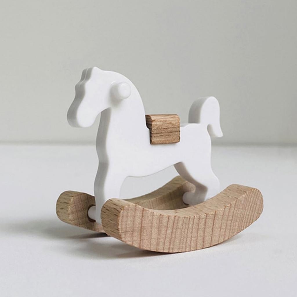 Safe Wood Miniature Rocking Horse Nursery Room Rocking Chair For Doll House Bedroom Scene Realistic Furniture Decors