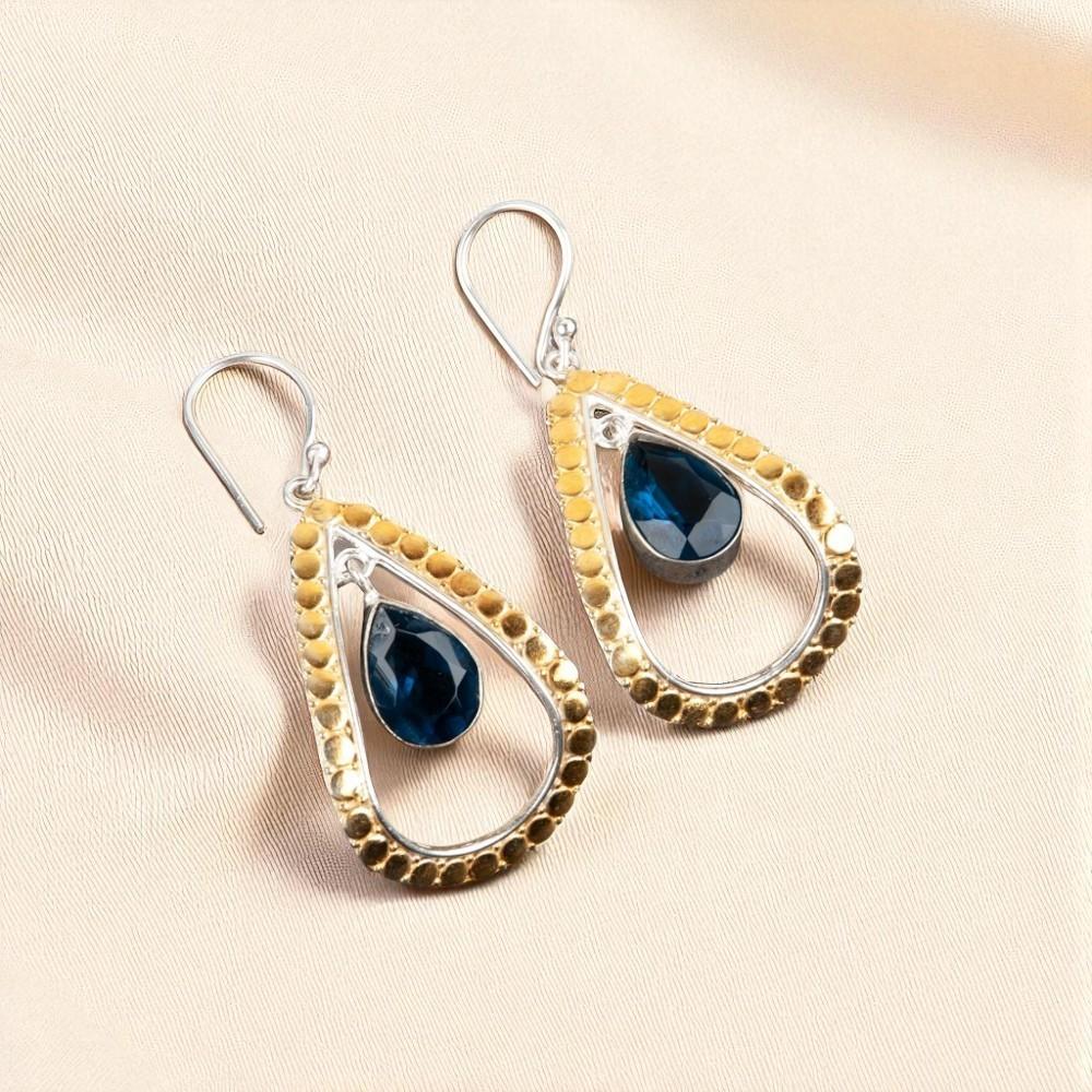 London Blue Topaz Gemstone 925 Sterling Silver Jewelry Handmade Earrings 2.27" EE-82-10
