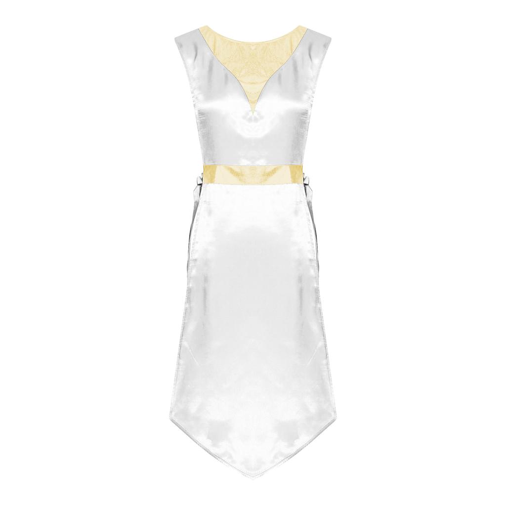 Women Church Worship Robe Choir Performance Tunic Metallic Patchwork Lace Up Sides Split Satin Dress