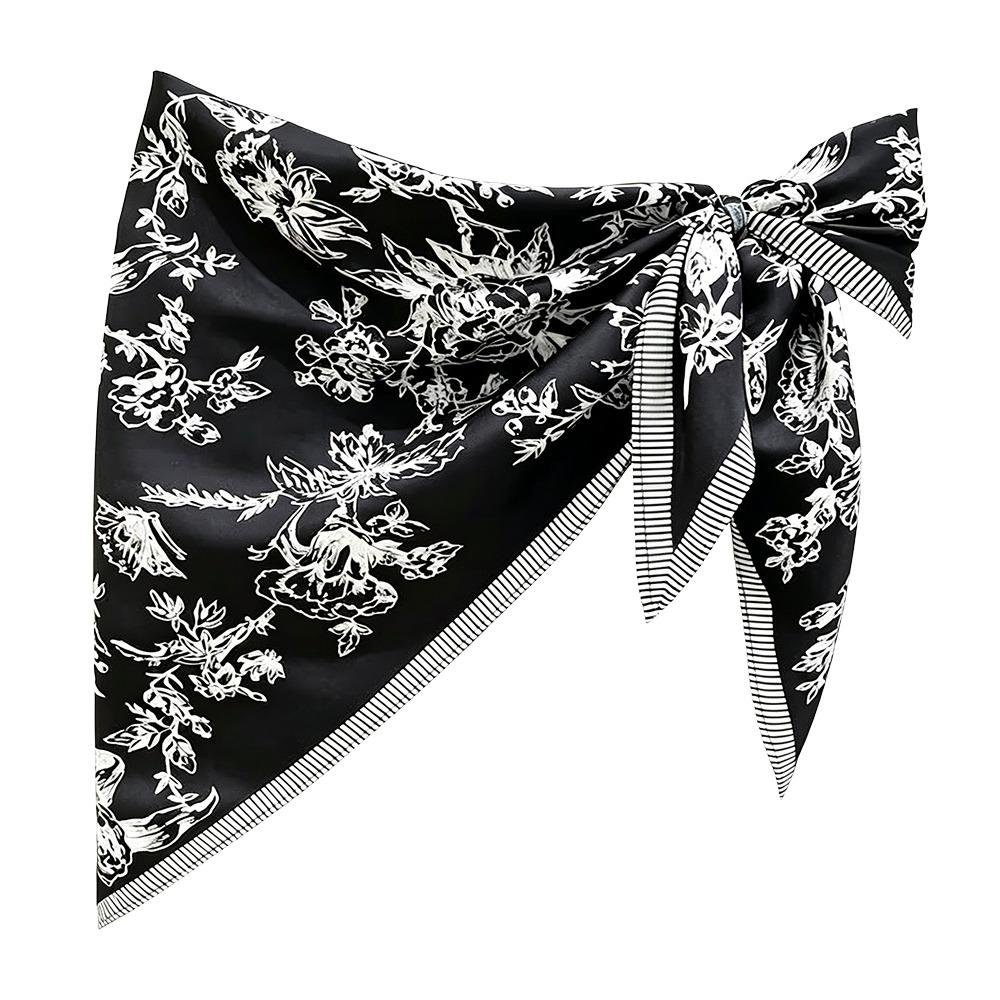 Multi-functional Triangular Scarf Silk Satin Decorative Headscarf Fashion Waist Belt чёрный