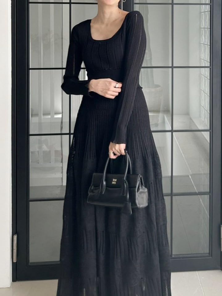 Lace Crochet Long Dress SWNO255152BLK0