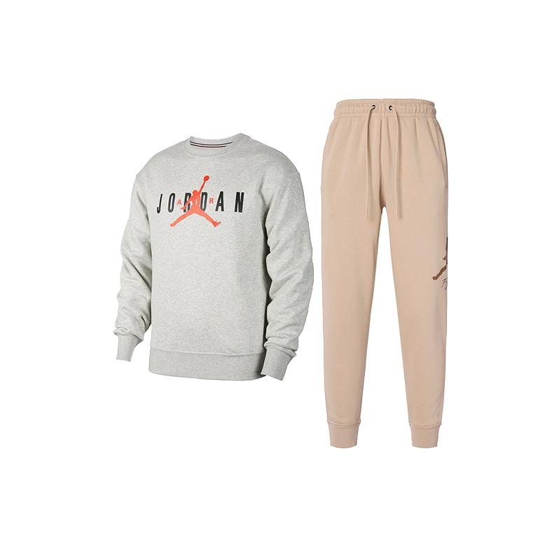 

Jordan Minimalist Brand Logo Letter Comfortable Fleece Round Neck Pullover Sweatshirt Tapered Knit Long Pants Casual Sports Suit FD9938-050+FD7346-200