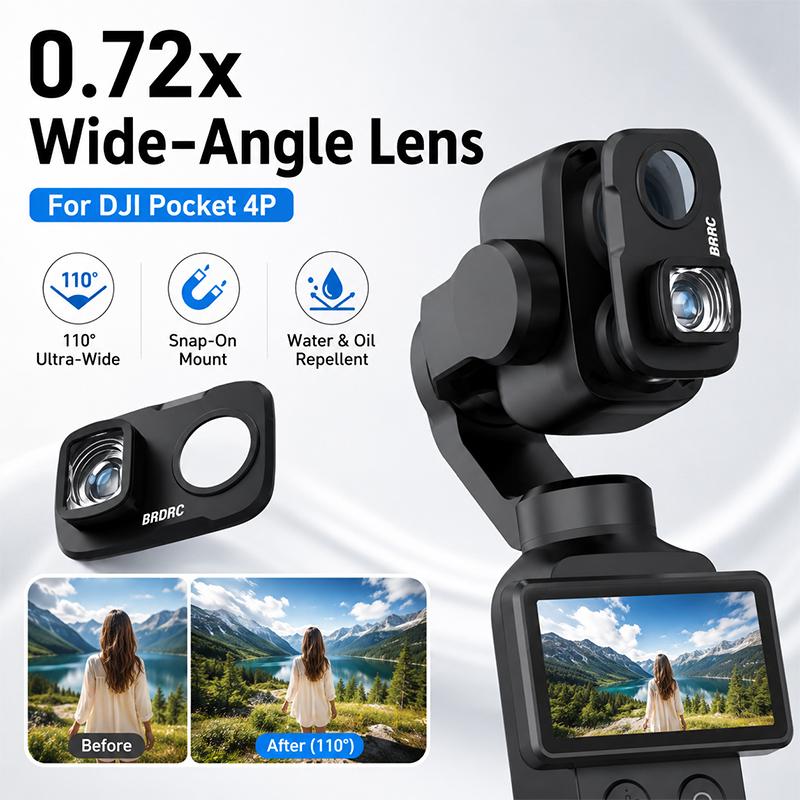 Wide Angle Lens for DJI OSMO POCKET 4 Pro 0.72X Optical Glass 110 Ultra Wide FOV Snap On Lens Water Oil Proof Accessories Kit