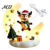 Elk Figurine Ornament Christmas Moon Night Light with Santa Claus, Resin Decoration Warm LED Ornaments Glow, Holiday Tabletop for Home